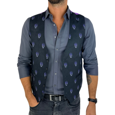 GIOVANNI PERA kamizelka męska D631 czarna w czachy, czaszki, kolorowa podszewka, bezrękawnik | Sklep GriShop.eu | Kamizelki