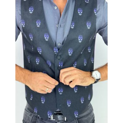 GIOVANNI PERA kamizelka męska D631 czarna w czachy, czaszki, kolorowa podszewka, bezrękawnik | Sklep GriShop.eu | Kamizelki