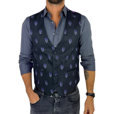 GIOVANNI PERA kamizelka męska D631 czarna w czachy, czaszki, kolorowa podszewka, bezrękawnik | Sklep GriShop.eu | Kamizelki