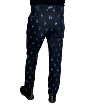 GIOVANNI PERA Spodnie męskie chinosy D631 czarne w kolorowe chachy, czaszki | Sklep GriShop.eu | Spodnie