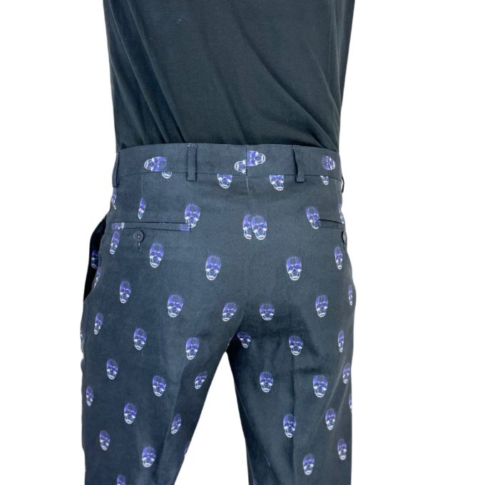 GIOVANNI PERA Spodnie męskie chinosy D631 czarne w kolorowe chachy, czaszki | Sklep GriShop.eu | Spodnie