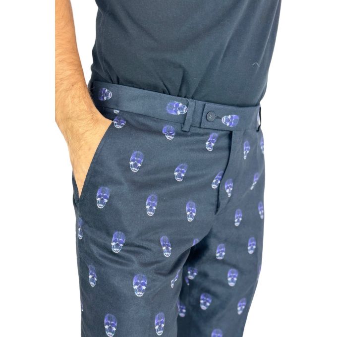 GIOVANNI PERA Spodnie męskie chinosy D631 czarne w kolorowe chachy, czaszki | Sklep GriShop.eu | Spodnie