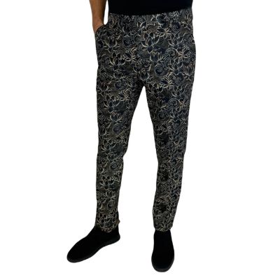 GIOVANNI PERA Spodnie męskie chinosy D624 elegancie, glamour, kwiaty, paisley, złote, czarne | Sklep GriShop.eu | Spodnie