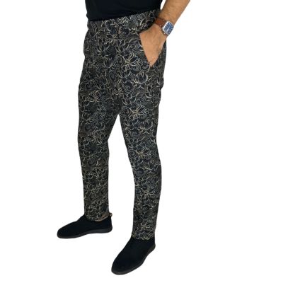 GIOVANNI PERA Spodnie męskie chinosy D624 elegancie, glamour, kwiaty, paisley, złote, czarne | Sklep GriShop.eu | Spodnie