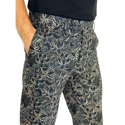 GIOVANNI PERA Spodnie męskie chinosy D624 elegancie, glamour, kwiaty, paisley, złote, czarne | Sklep GriShop.eu | Spodnie