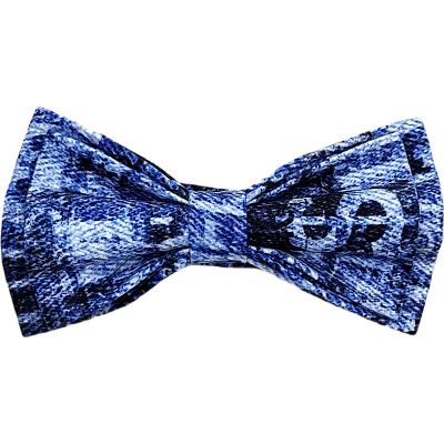GIOVANNI PERA elegancka mucha muszka D628 niebieska w napisy, efekt jeansu | Sklep GriShop.eu | Muszki