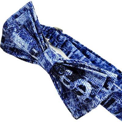 GIOVANNI PERA elegancka mucha muszka D628 niebieska w napisy, efekt jeansu | Sklep GriShop.eu | Muszki