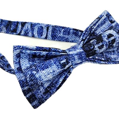 GIOVANNI PERA elegancka mucha muszka D628 niebieska w napisy, efekt jeansu | Sklep GriShop.eu | Muszki