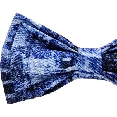 GIOVANNI PERA elegancka mucha muszka D628 niebieska w napisy, efekt jeansu | Sklep GriShop.eu | Muszki