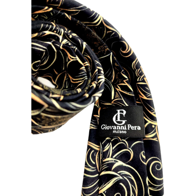 GIOVANNI PERA elegancki krawat D624 elegancki, Glamour, kwiaty, paisley, złoty, czarny | Sklep GriShop.eu | Krawaty