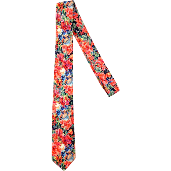 GIOVANNI PERA elegancki krawat D626 kolorowy w kwiaty, czachy, liście, czerwony | Sklep GriShop.eu | Krawaty