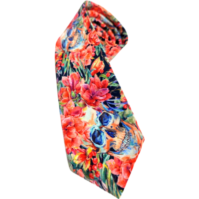 GIOVANNI PERA elegancki krawat D626 kolorowy w kwiaty, czachy, liście, czerwony | Sklep GriShop.eu | Krawaty