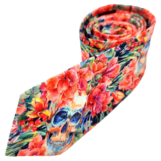 GIOVANNI PERA elegancki krawat D626 kolorowy w kwiaty, czachy, liście, czerwony | Sklep GriShop.eu | Krawaty