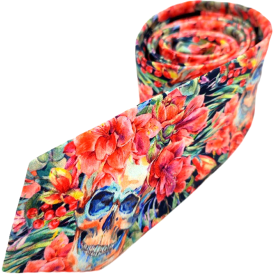 GIOVANNI PERA elegancki krawat D626 kolorowy w kwiaty, czachy, liście, czerwony | Sklep GriShop.eu | Krawaty