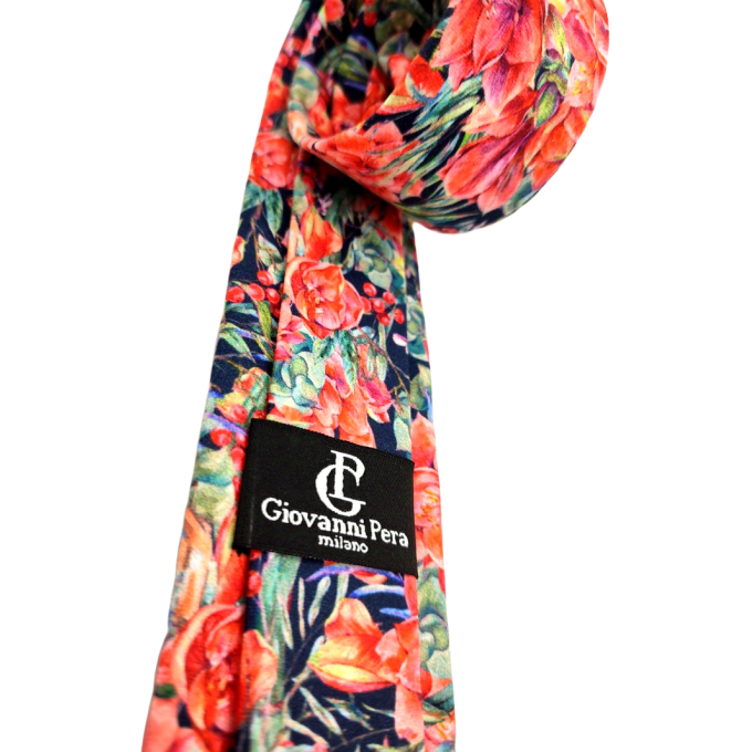GIOVANNI PERA elegancki krawat D626 kolorowy w kwiaty, czachy, liście, czerwony | Sklep GriShop.eu | Krawaty