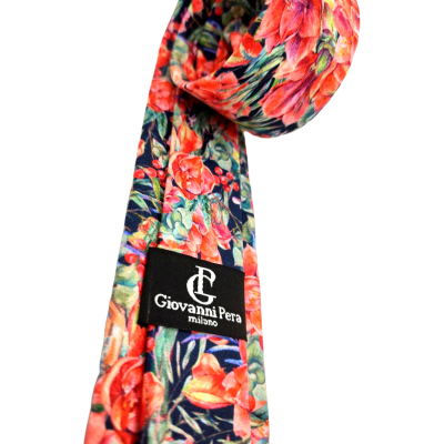 GIOVANNI PERA elegancki krawat D626 kolorowy w kwiaty, czachy, liście, czerwony | Sklep GriShop.eu | Krawaty