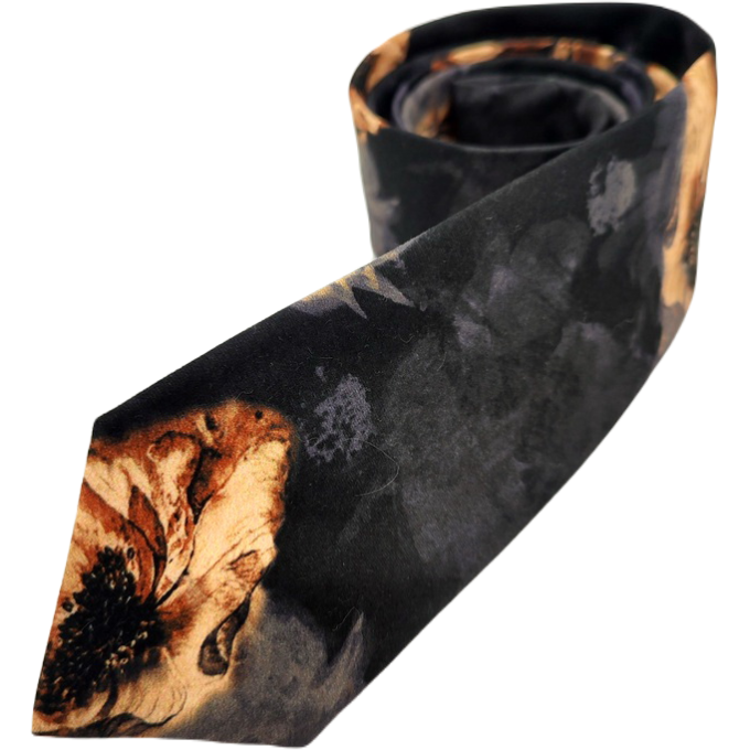 GIOVANNI PERA elegancki krawat D627 czarny w złote kwiaty | Sklep GriShop.eu | Krawaty