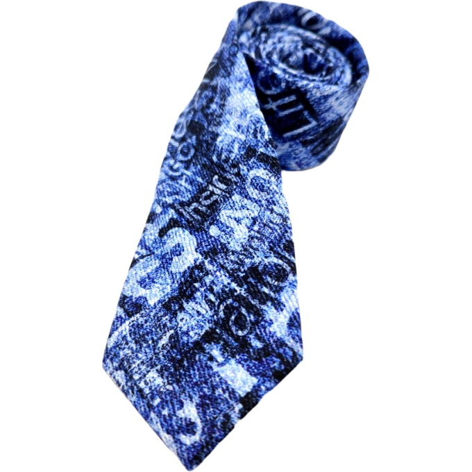 GIOVANNI PERA elegancki krawat D628 niebieski w napisy, efekt jeansu | Sklep GriShop.eu | Krawaty