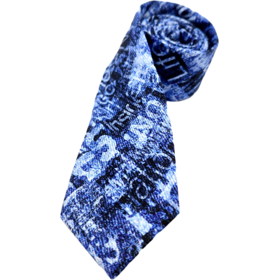 GIOVANNI PERA elegancki krawat D628 niebieski w napisy, efekt jeansu | Sklep GriShop.eu | Krawaty