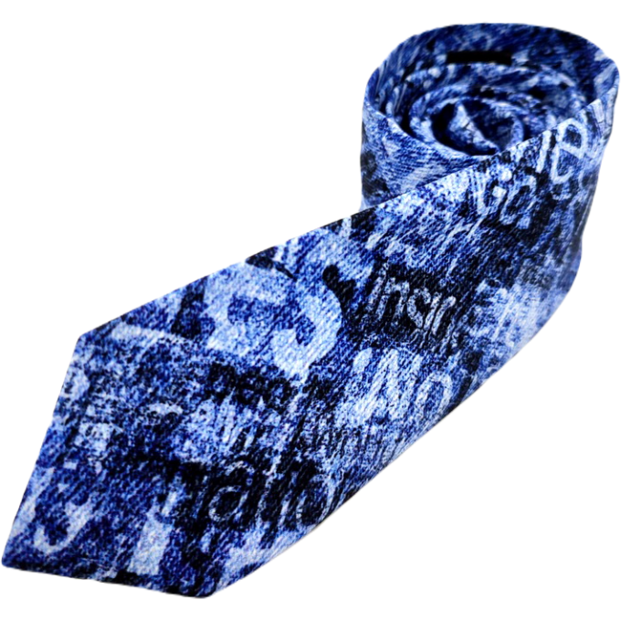 GIOVANNI PERA elegancki krawat D628 niebieski w napisy, efekt jeansu | Sklep GriShop.eu | Krawaty