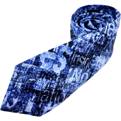GIOVANNI PERA elegancki krawat D628 niebieski w napisy, efekt jeansu | Sklep GriShop.eu | Krawaty