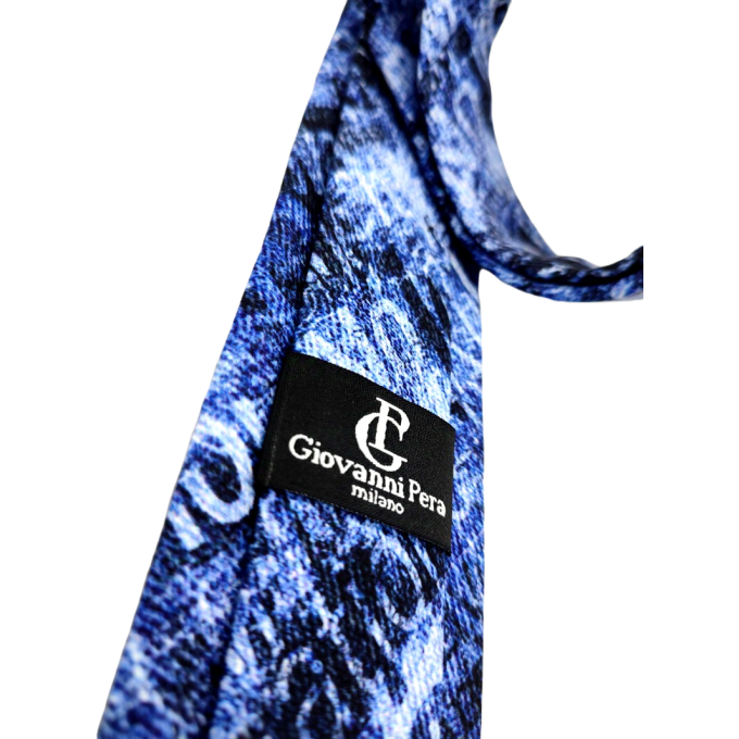 GIOVANNI PERA elegancki krawat D628 niebieski w napisy, efekt jeansu | Sklep GriShop.eu | Krawaty