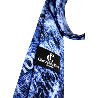 GIOVANNI PERA elegancki krawat D628 niebieski w napisy, efekt jeansu | Sklep GriShop.eu | Krawaty