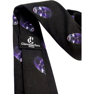 GIOVANNI PERA elegancki krawat D631 czarny w czachy, czaszki | Sklep GriShop.eu | Krawaty