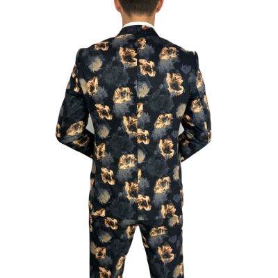 GIOVANNI PERA Garnitur męski D627-G czarny w złote kwiaty, elegancki, imprezowy | Sklep GriShop.eu | Garnitury