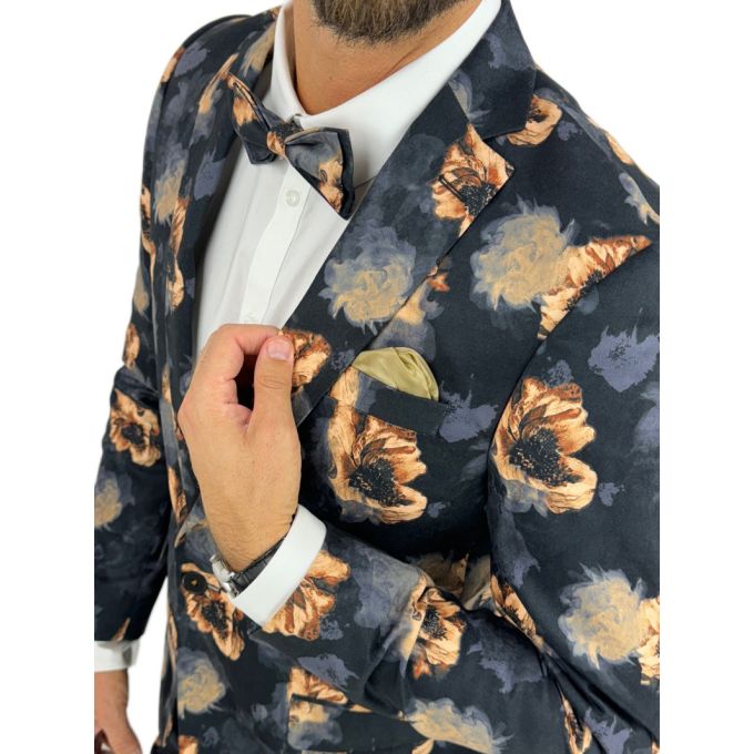GIOVANNI PERA Garnitur męski D627-G czarny w złote kwiaty, elegancki, imprezowy | Sklep GriShop.eu | Garnitury
