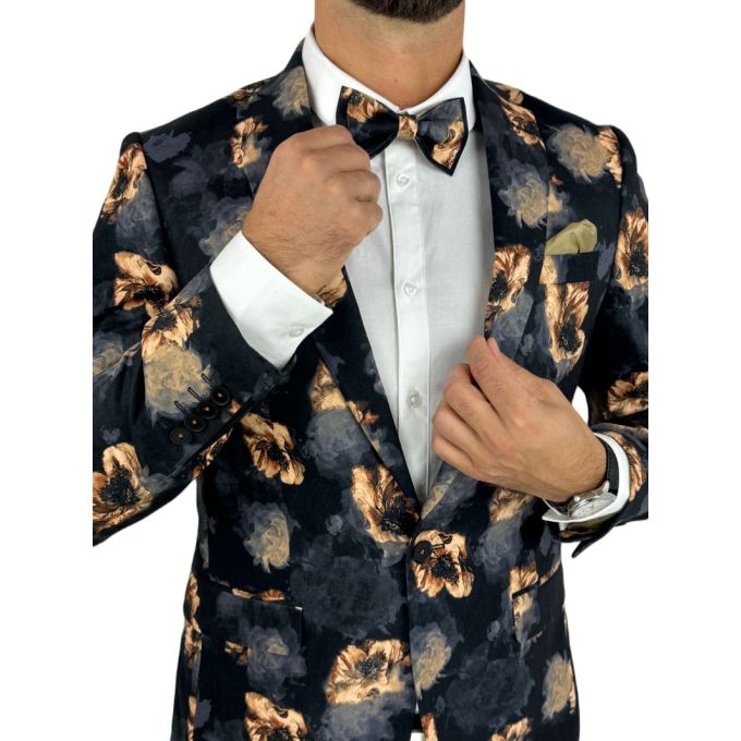 GIOVANNI PERA Garnitur męski D627-G czarny w złote kwiaty, elegancki, imprezowy | Sklep GriShop.eu | Garnitury