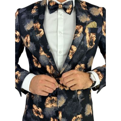 GIOVANNI PERA Garnitur męski D627-G czarny w złote kwiaty, elegancki, imprezowy | Sklep GriShop.eu | Garnitury