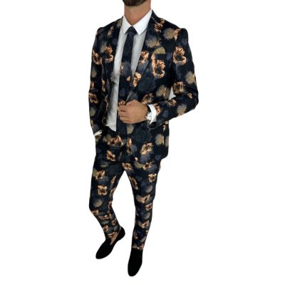 GIOVANNI PERA Garnitur męski D627-G czarny w złote kwiaty, elegancki, imprezowy | Sklep GriShop.eu | Garnitury
