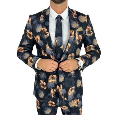 GIOVANNI PERA Garnitur męski D627-G czarny w złote kwiaty, elegancki, imprezowy | Sklep GriShop.eu | Garnitury