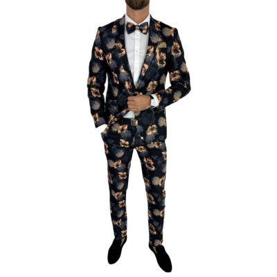 GIOVANNI PERA Garnitur męski D627-G czarny w złote kwiaty, elegancki, imprezowy | Sklep GriShop.eu | Garnitury