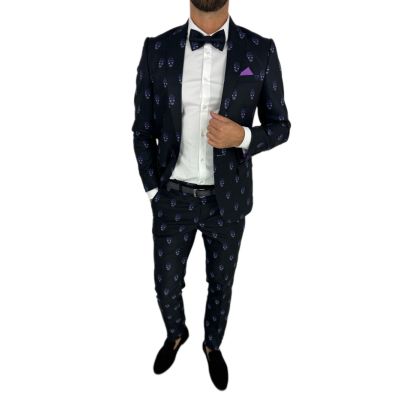 GIOVANNI PERA Garnitur męski D631-G czarny w czachy, elegancki, imprezowy, kolorowa podszewka | Sklep GriShop.eu | Garnitury