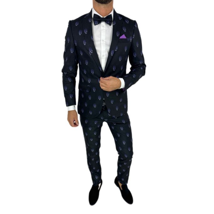 GIOVANNI PERA Garnitur męski D631-G czarny w czachy, elegancki, imprezowy, kolorowa podszewka | Sklep GriShop.eu | Garnitury