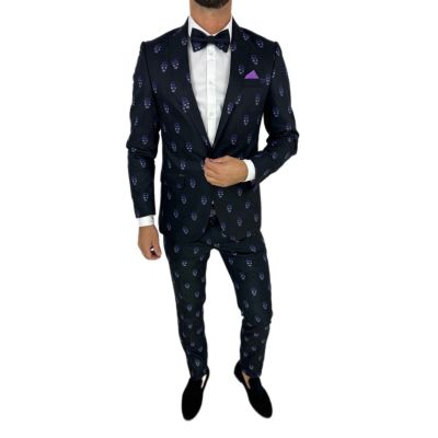 GIOVANNI PERA Garnitur męski D631-G czarny w czachy, elegancki, imprezowy, kolorowa podszewka | Sklep GriShop.eu | Garnitury