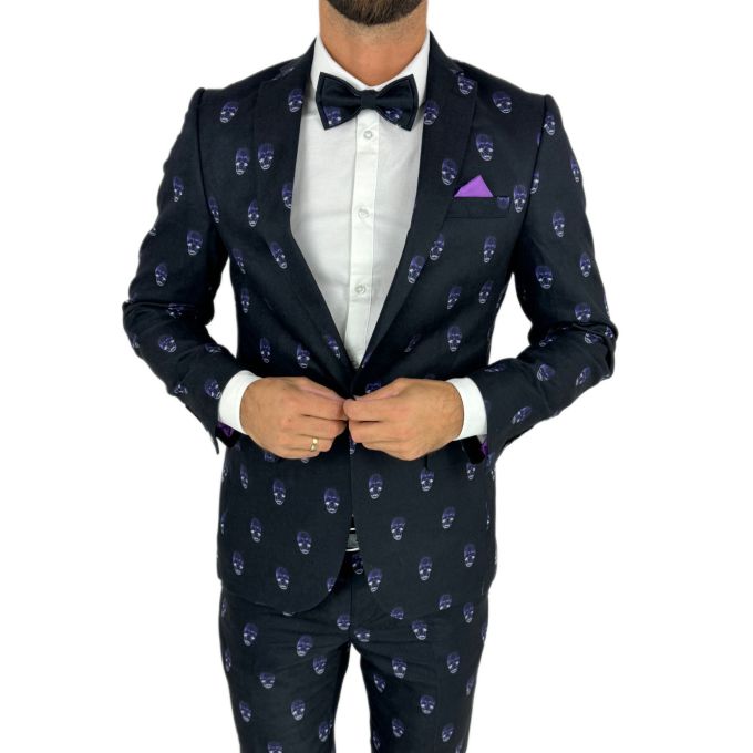 GIOVANNI PERA Garnitur męski D631-G czarny w czachy, elegancki, imprezowy, kolorowa podszewka | Sklep GriShop.eu | Garnitury