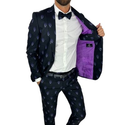 GIOVANNI PERA Garnitur męski D631-G czarny w czachy, elegancki, imprezowy, kolorowa podszewka | Sklep GriShop.eu | Garnitury