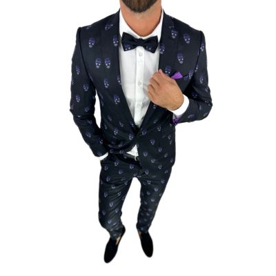 GIOVANNI PERA Garnitur męski D631-G czarny w czachy, elegancki, imprezowy, kolorowa podszewka | Sklep GriShop.eu | Garnitury