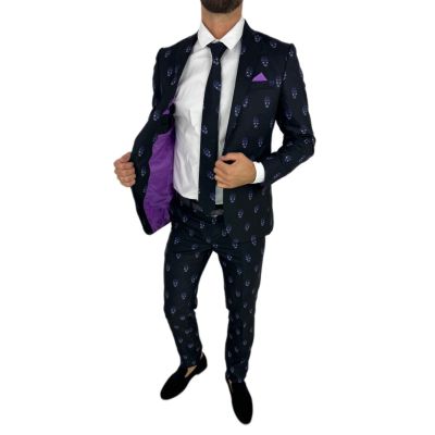 GIOVANNI PERA Garnitur męski D631-G czarny w czachy, elegancki, imprezowy, kolorowa podszewka | Sklep GriShop.eu | Garnitury