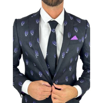 GIOVANNI PERA Garnitur męski D631-G czarny w czachy, elegancki, imprezowy, kolorowa podszewka | Sklep GriShop.eu | Garnitury