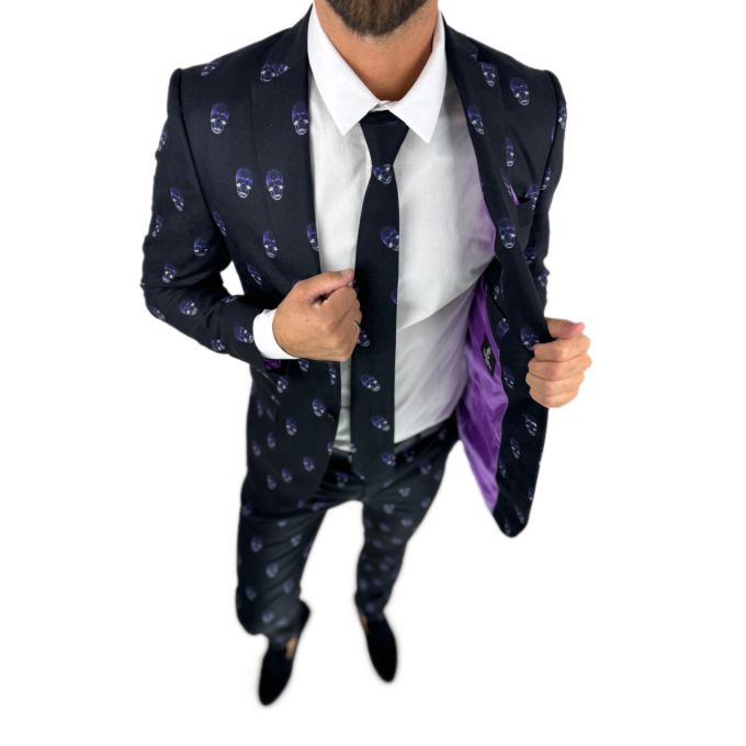GIOVANNI PERA Garnitur męski D631-G czarny w czachy, elegancki, imprezowy, kolorowa podszewka | Sklep GriShop.eu | Garnitury