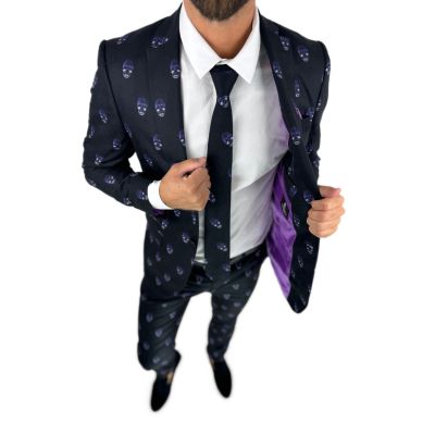 GIOVANNI PERA Garnitur męski D631-G czarny w czachy, elegancki, imprezowy, kolorowa podszewka | Sklep GriShop.eu | Garnitury