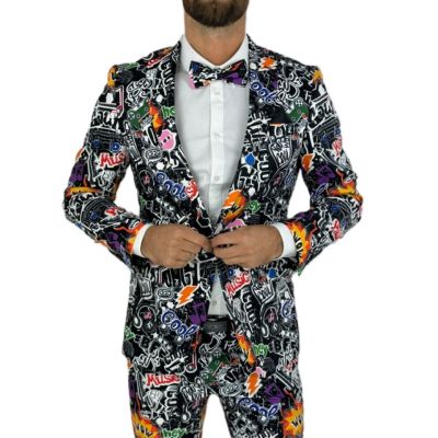 GIOVANNI PERA Garnitur męski D623-G czarny, kolorowy, muzyczny, sceniczny, imprezowy, WOW, gitara | Sklep GriShop.eu | Garnitury