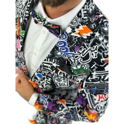 GIOVANNI PERA Garnitur męski D623-G czarny, kolorowy, muzyczny, sceniczny, imprezowy, WOW, gitara | Sklep GriShop.eu | Garnitury