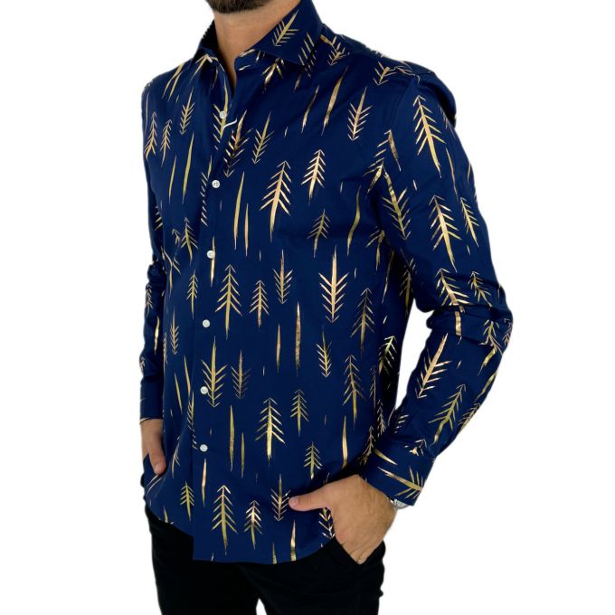 OPPOSUITS Koszula męska granatowa O18 złoty wzór, imprezowa | Sklep GriShop.eu | Koszule