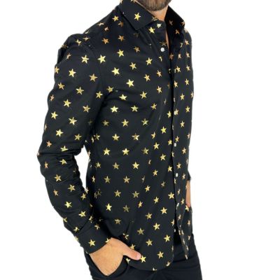 OPPOSUITS Koszula męska czarna O19 złoty wzór, gwiazdki, imprezowa | Sklep GriShop.eu | Koszule