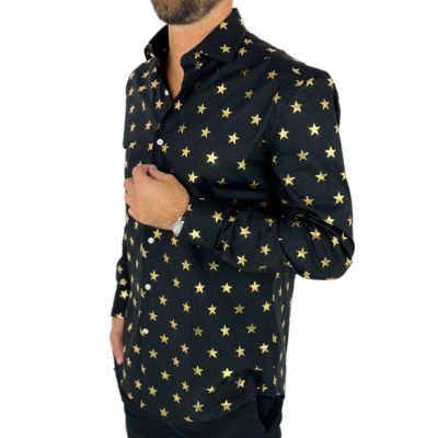 OPPOSUITS Koszula męska czarna O19 złoty wzór, gwiazdki, imprezowa | Sklep GriShop.eu | Koszule